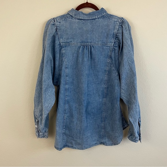 Anthropologie Pilcro Dylan Puff Sleeves Denim Buttondown Shirt Size M - Picture 7 of 8
